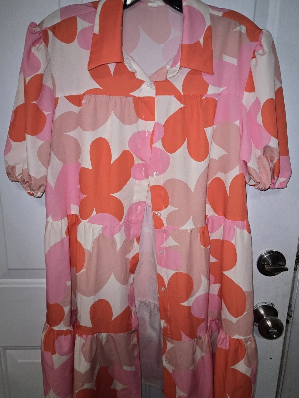 Girls Pink & Coral Floral Button-Front Pajama Dress